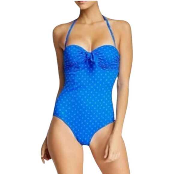 NWT Spanx Shaping Swimsuit Electric Blue Polka Dot Removable Straps One-piece 8 - Picture 1 of 11